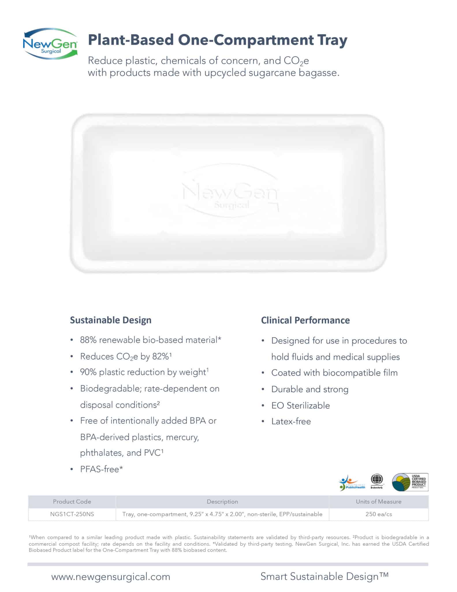 One-Compartment Tray Product Sheet