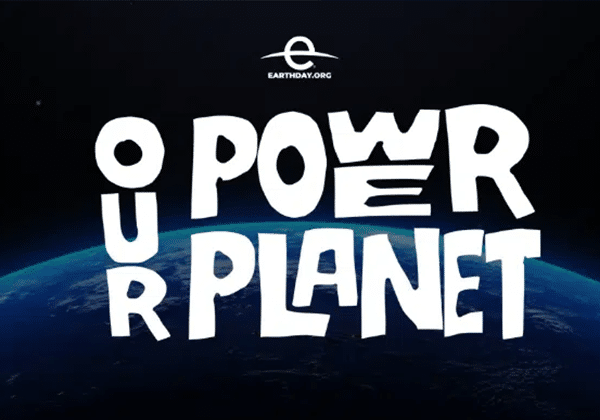 Image of the earth rising with logo for earth day